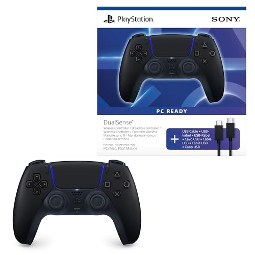 Playstation Sony, Manette 5 officielle DualSense, Sans fil, Compatible PC Windows, Mac, Consoles PS5 et Smartphones, Bluetooth, Batterie rechargeable, Câble USB-C PC inclus, Couleur : Midnight Black