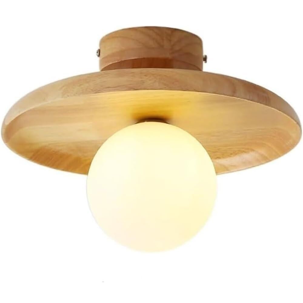 Plafonnier en bois japonais et globe en verre pour couloir et entrée moderne