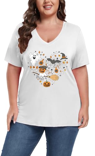 Image of ForHailey Women's Plus Size Short Sleeve Tee Shirt V Neck Basic Ladies Loose Fit T Shirt 1X-5X