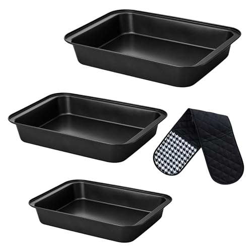ALZIFAH Non-Stick Baking Trays Set for Oven - 3 Piece Roasting Tins with 1 Oven Globe Premium Carbon Steel (PFOA Free) Baking Sheets for Cooking and Baking Food- Dishwasher Safe