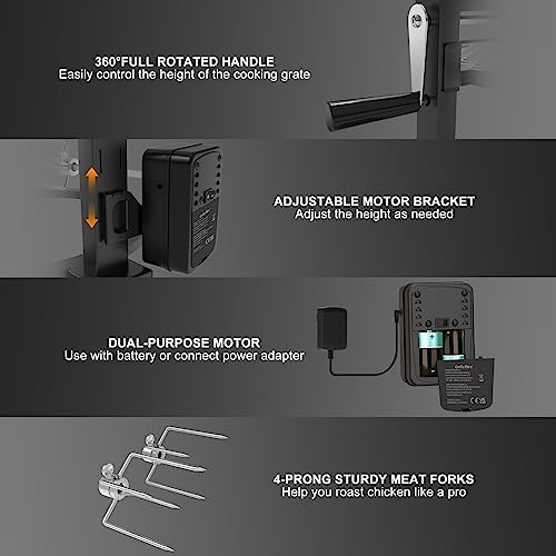 onlyfire Santa Maria Grillaufsatz Grillspieß Set für Solo Stove Yukon 68,6 cm Feuerstelle, Drehspieß mit Motor, 2 Fleischnadeln und Verstellbarer Grillrost
