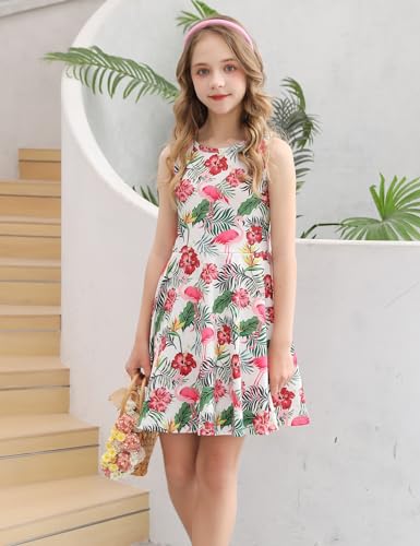 Ahegao Girl's Floral Sleeveless Dresses Kids One Piece Sundress for Casual School 4-13 Years Old3