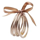 Yecomsy Glitter Jelly Bangles Bracelets Set Colorful Jelly Silicone Bracelets Soft Silicone Glitter Filled Bracelet Holiday Gifts Party Favor Accessories-Brown