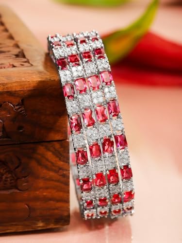 Image of Rubans Bangles Set of 4 American Diamond Zirconia Stylish Trendy Jewellery Gift for Women & Girls