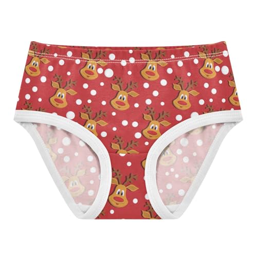 Little Girls' Soft Cotton Underwear Kids Breathable Comfort Christmas Reindeer Red Panties Briefs Toddler