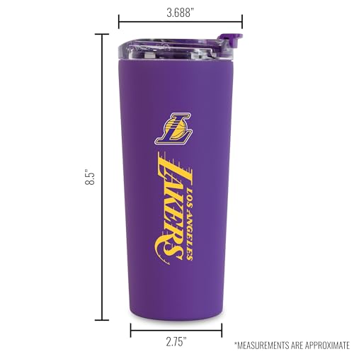Image of Rico Industries NBA Basketball Los Angeles Lakers Purple 24oz Stainless Steel Tumbler with Lid and Dual Functioning Lid