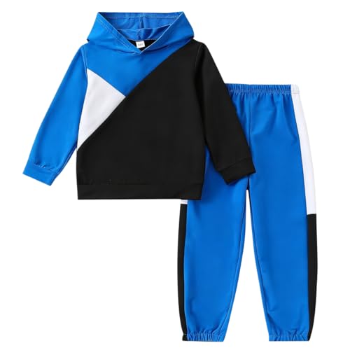 Image of Boys Clothes 2pcs Tween Boy Color Block Hoodie + Pants Little Boys Fall Winter Outfits Set, 4-12 Years