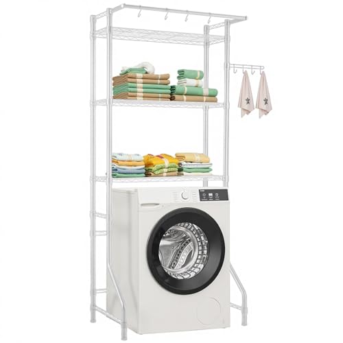 VEVOR Étagère de Rangement pour Lave-Linge et sèche-Linge à 3 Niveaux, étendoir à Linge avec Tringle et Crochets, étagères réglables, pour Gagner de...