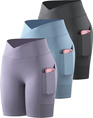 NELEUS Women's 3 Pack Biker Shorts High Waist Running Yoga Shorts with Pockets