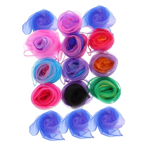 LIFKOME 15pcs Colorful Performance Scarves Square Scarves for Dance Juggling and Music Movement Lightweight and Breathable for Toddlers and Stage Performances