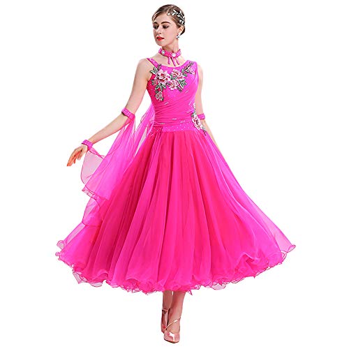 NAKOKOU Women's Performance Big Swing Ballroom Dance Dresses Sleeveless(Rose,S)