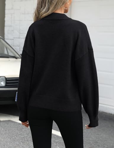 VIMPUNEC Fall Casual Cardigan Sweaters for Women Zip Up Mock Neck Coats Long Sleeve Knit Jackets2