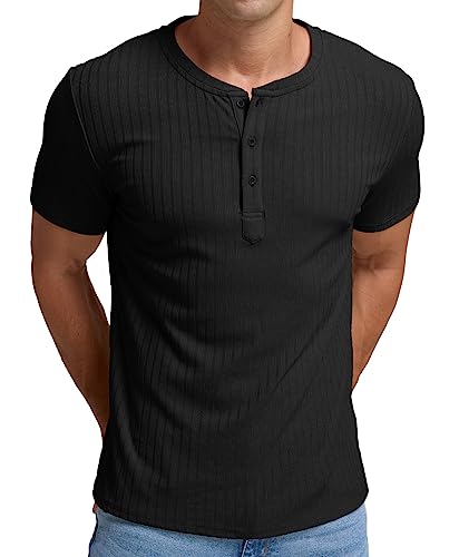 Askdeer Men's Henley Shirts Short Sleeve Classic Slim Fit Casual T-Shirt4
