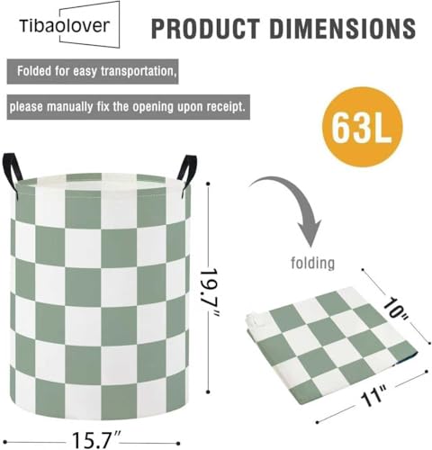 Image of Baby Laundry Basket Baby Nursery Hamper Kids Laundry Basket Toy Storage Bin for Boys Room Decor Gift Baskets for Bedroom Bathroom(Green Checkered)