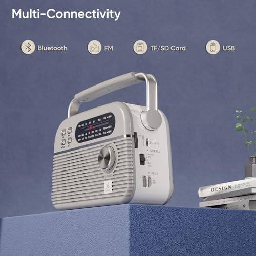 Image of iGear Trinity Solar-Powered MP3 Player & 3-Band Radio with FM /AM /SW, Retro Modern Style, Bluetooth, USB, TF /SD Card, 1200 mAh Rechargeable Battery, Solar Charger, 1 Year Replacement Warranty (Silver)