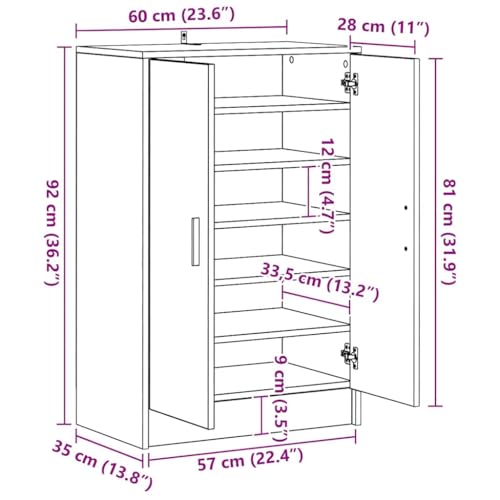 Zapatero gris Sonoma de 92 cm con puertas y soporte de pared para pasillo 3