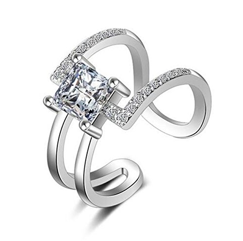 BROWOL Femme Bague Argent Fin 925 Élégant Diamant Carré Zircon Réglable Bague