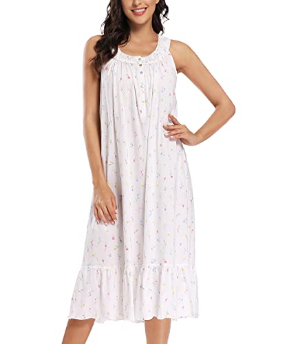 Image of 100% Cotton Nightgowns for Women Soft Ladies Gowns Sleepwear Long Sleeveless Nightgown