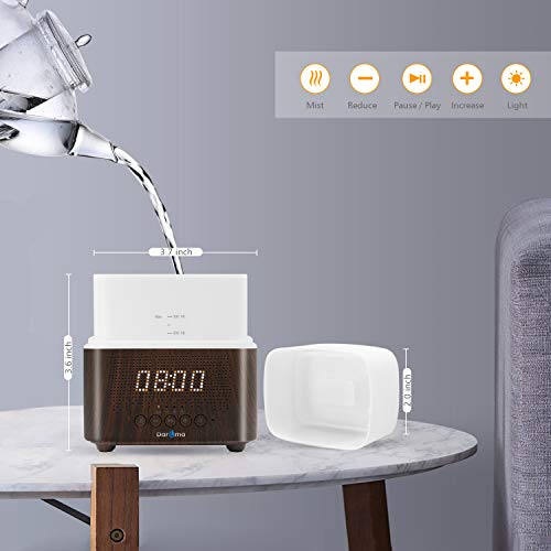 Alarm Clock Essential Oil Diffuser, Aromatherapy Diffuser With Bluetooth Speaker, Daroma 300Ml Scent Mist Fragrance Ultrasonic Room Humidifier,7 Color Mood Lights Home Office Gift Night Lamp,Dark Wood #TOP5