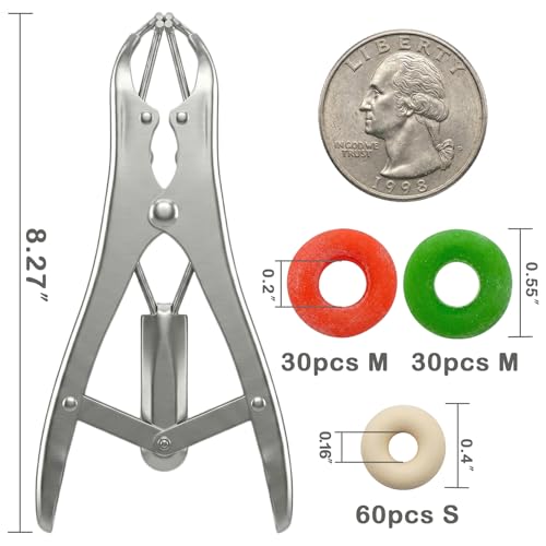 Image of Goat Banding Kit, Livestock Castration Bander with Stainless Steel Expander Pliers, 120Pcs 2 Sizes Castrator Rings and Ring Installation Tool for Goats, Lambs, Calves, Sheep, Piglets