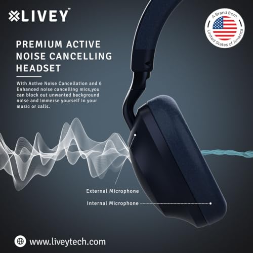 Image of LIVEY 910BT-ENC Series Wireless Active Noise Cancellation ENC Mics Multipoint Technology HiFi Audio Headset Optimized for Microsoft Teams & UC Compatible with iOS Android Mac Windows Devices (Black)