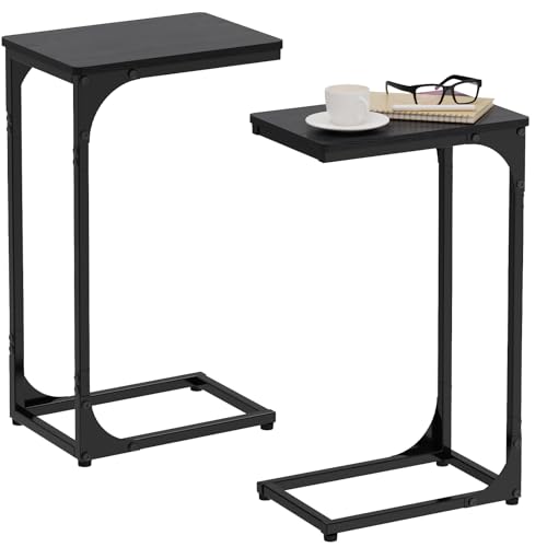 JCMCDO Narrow C Shaped End Tables Living Room TV Trays Set of 2 Small Thin Modern Side Table Skinny Slide Under Couch Tray Tables for Sofa Bedroom Small Space Black