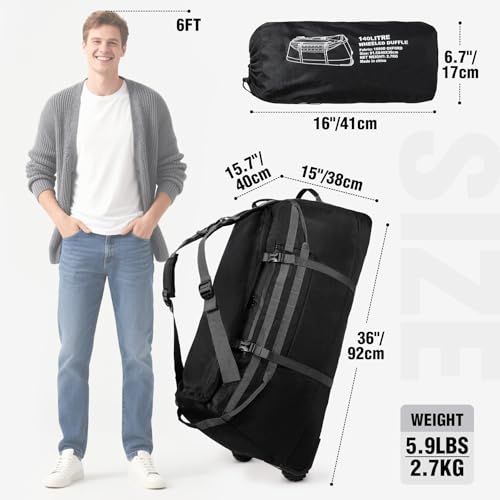 REDCAMP 85L/120L/140L Foldable Duffle Bag with Wheels, Large Travel Duffel Bag2