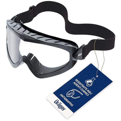 Dräger X-pect 4400 Occhiali protettivi | Occhiali di sicurezza leggeri e trasparenti | Per cantieri, laboratori | Lente in acetato resistente ai graffi e alla rottura con resistenza chimica | neri