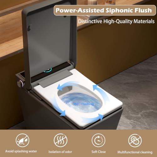 WinZo inodoro inteligente gris con bidé integrado, asiento calefaccionado, sin tanque, autoflush automático, agua tibia instantánea, secador, luz nocturna y pantalla digital para baño, acabado mate gris miniatura 5