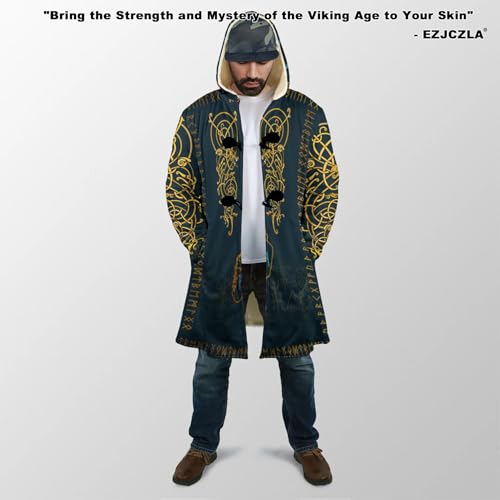 Viking 3D Print Long Jackets for Women Casual Oversized Viking Valaknut Hooded Coat Faux Cashmere Cloak Cape, Peacoat3