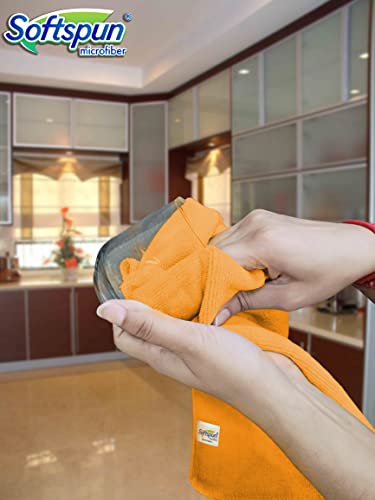 Image of SOFTSPUN Microfiber Cleaning Cloths, 40X60 cms 5 pcs Towel Set 340 GSM Orange! Highly Absorbent Lint and Streak Free Multipurpose Wash Cloth for Kitchen Car Window Stainless Steel Silverware.