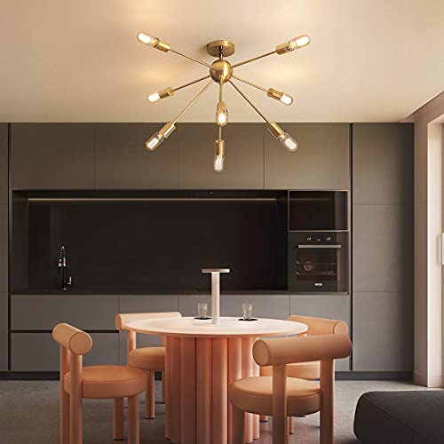 AIGU Gold Chandelier Modern Sputnik Ceiling Light Fixture,8-Lights Industrial Chandelier Light Fixture, Vintage Bedroom Ceiling Lights for Kitchen Island Living Room Dining Room and Locker Room.