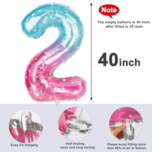 Image of 2 Balloon Numbers Birthday Decorations, 40In Pink Purple Blue Balloons | Eye-catching Appearance, Perfect Decorative Centerpieces, Convenient Self-sealing Structure, Widely for Various Occasions
