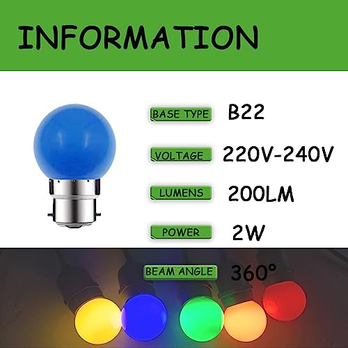 ZFQ 8 Pack B22 Bayonet Colored LED Light Bulbs 2W G45 Golf Ball Mini Globe Bulb Lighting Bulbs,Blue for Outdoor Indoor String Patio Garden Party Christmas - Image 3