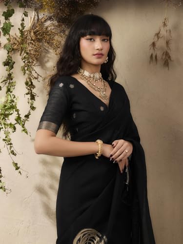 Image of AKHILAM Women's Kanjivaram Pure Silk Floral Printed Saree With Unstitched Blouse Piece