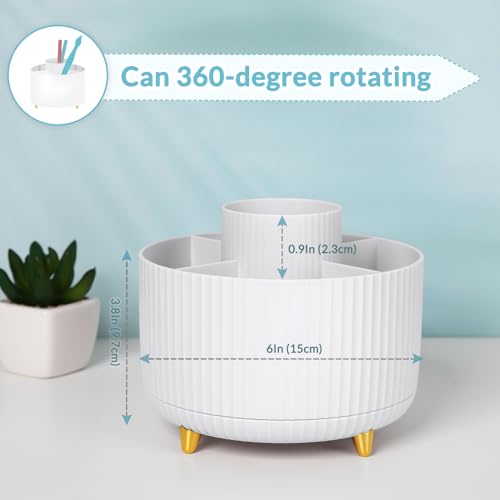Image of SKYDUE 360 Degree Rotating Desk Organizer, Dual-Purpose Pencil Pen Holder for Desk, Rotating Desk Pen Organizer with 5 Slots, Pencil Cup for Office, School, Home (White)