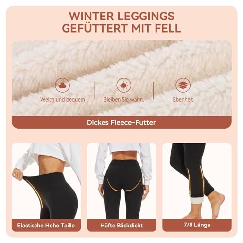 HLTPRO Thermo Leggings Damen Gefütterte Winter High Waist Thermohose Dicke Thermoleggings Warm Leggins für Outdoor Hause Schwarz L
