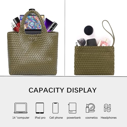 Image of JINMANXUE Unisex Fashion Woven Bag Damen-Tragetasche, Olive, 16.1 inch W x 7.1 inch D x 11 inch H