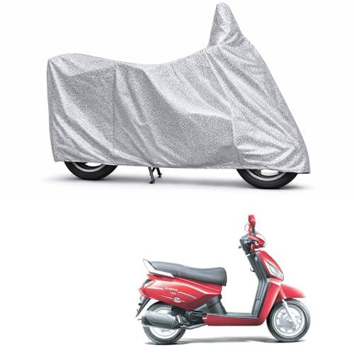 Image of 100% Waterproof Two Wheeler Body Cover Multi Layered Fabric Designed for Mahindra Gusto 125 | Belt Buckle Lock | Silver Mag