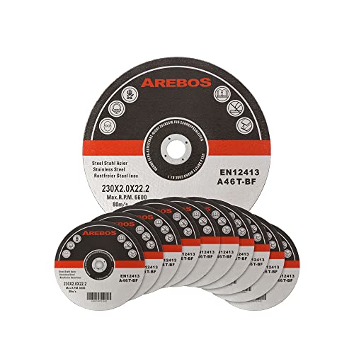 Arebos 100x 230 mm Meule à tronçonner | Fer, Métal, Acier, Inox, Aluminium (230 x 1,0 x 22,2 mm) Disques à tronçonner 230 pour Meuleuse d'Angle