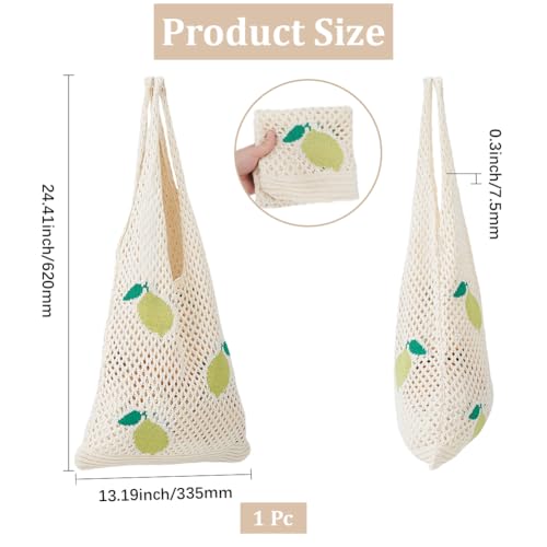 Image of GORGECRAFT Crochet Tote Bag Women Knitted Handbags Green Mango Pattern Retro Hollow Woven Shoulder Bags Boho Foldable