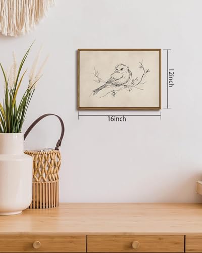 Image of KISSFOX Framed Wall Art Vintage Wall Decor Bird Pictures Rustic Animal Canvas Art Retro Paintings Farmhouse Artwork For Bedroom Living Room Kitchen