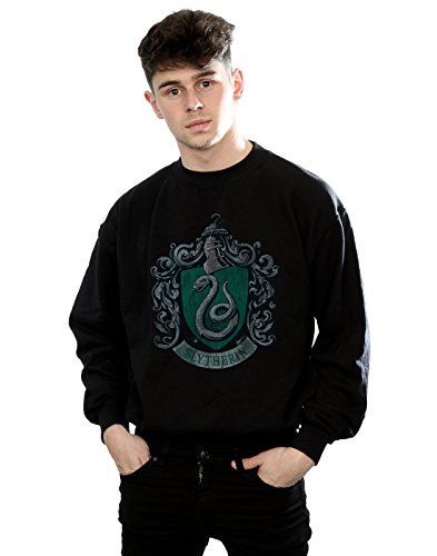 HARRY POTTER Hombre Slytherin Distressed Crest Camisa De Entrenamiento Medium Negro