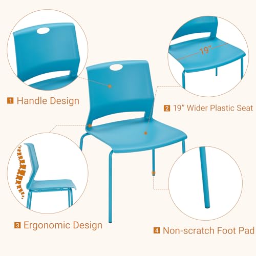 Image of Sidanli Waiting Room Chairs, Stackable Office Chairs with Comfortable Streamline Seat, Blue Stacking Chairs No Wheels for Meeting Room, Set of 4