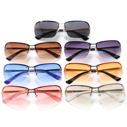 bullabulling Fashion Rimless Rectangle Y2k Sunglasses for Women Men Cute Small Double Bridge Tinted Lens 2000S Shades3