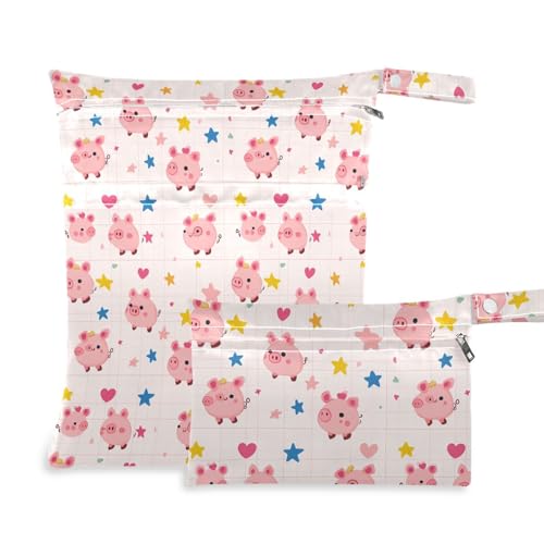 Coikll Wet Dry Bags for Cloth Diaper 2 Pack Waterproof Yoga Gym Bag for Swimsuit Wet Clothes Baby Items-?Cute Pigs?