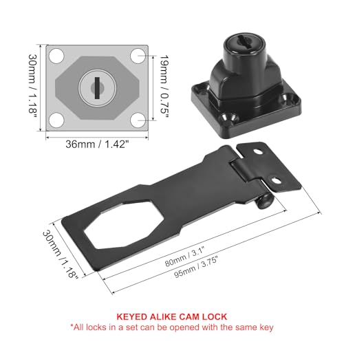 Image of PATIKIL Keyed Hasp Locks, 2 Pack 3 Inch Twist Knob Locking Hasp Zinc Alloy Safety Hasp Latches with Keys Keyed Alike for Cabinet Small Door, Black