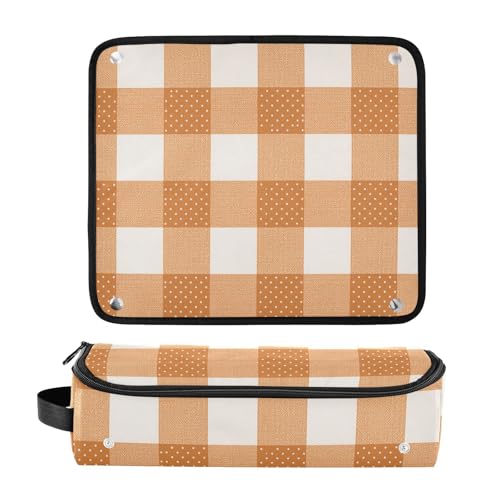 Bolso de viaje para herramientas de cabello para mujer con tapete removible resistente al calor, organizador para plancha y accesorios de cuidado capilar, diseño clásico de cuadritos con topos miniatura 3