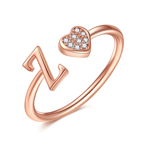 Image of Initial Rings for Teen Girls - S925 Heart Sterling Silver Rings for Teen Girls | 14K Gold /Rose Gold /Sterling Silver Plated Ring for Girls Kids Women Ring for Teenager Girls Gifts Adjustable, No Tarnish, Hypoallergenic