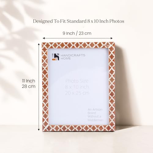 Image of Handicrafts Home Brown & White Vintage Photo Frames for Wall or Tabletop Display, 8x10 Picture Frame Set of 2,Boho Farmhouse Gallery Wall Frame Set, Artisan Handmade Moroccan Frame for Home Decor